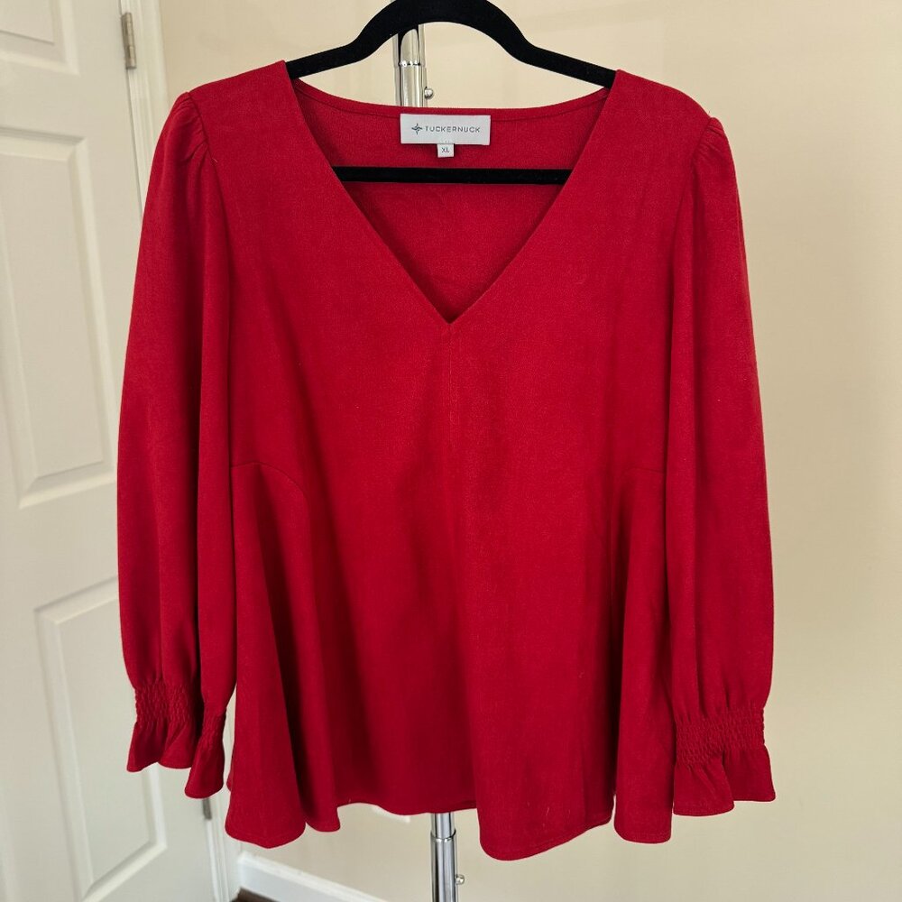 Tuckernuck Red V-Neck Long Sleeve Blouse
